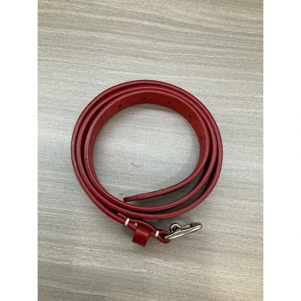 WOMENS COACH DARK RED LEATHER BELT SILVER BUCKLE MADE IN ITALY BRASS